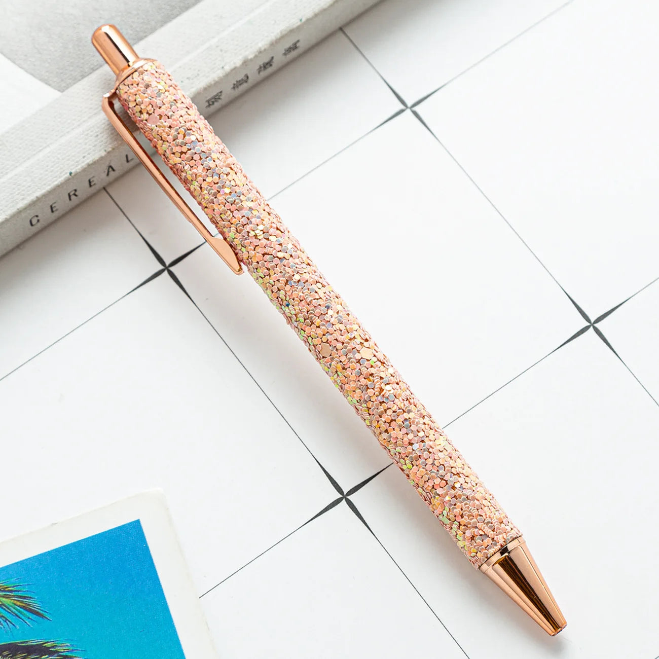 2025 NEW XS Fancy Glitter Medium Point 1.0 mm Ballpoint Pen Retractable Writing Pens with Metal Barrel Pretty Journaling Pens