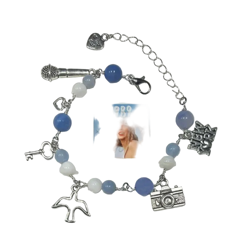 1989 Friendship Charm Bracelet — Blue Beaded Retro Y2K Era Bracelet