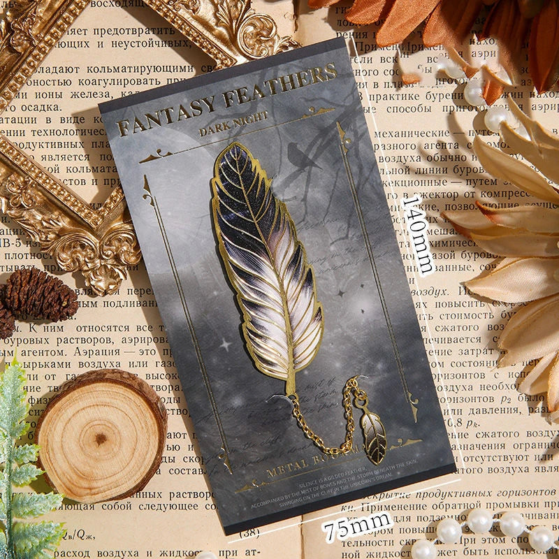Vintage Feather Metal Bookmark – Etched Brass with Chain Pendant - élise & madelyn