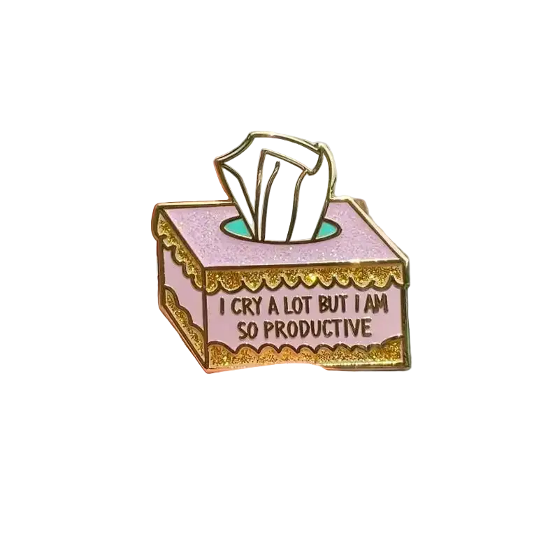 I Cry A Lot But I’m So Productive Enamel Pin – Cute Mental Health Humor Lapel Pin