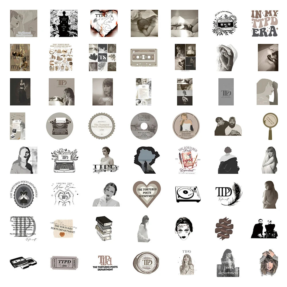 Tortured Poets Inspired Aesthetic Sticker Packs – Waterproof Vinyl Stickers (10–110 pcs)