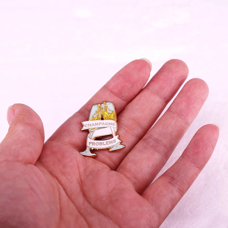 Champagne Problems Glitter Enamel Pin – Lyric-Inspired Pop Music Brooch