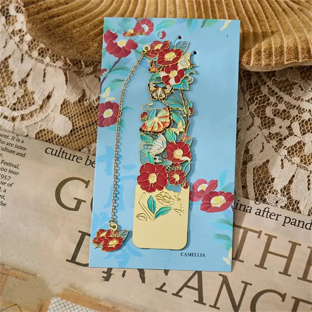 Aesthetic Stationery Metal Bookmark Hollow Flower Painting Bookmarks Student Reading Book Clip Book Accessories Teacher Gift