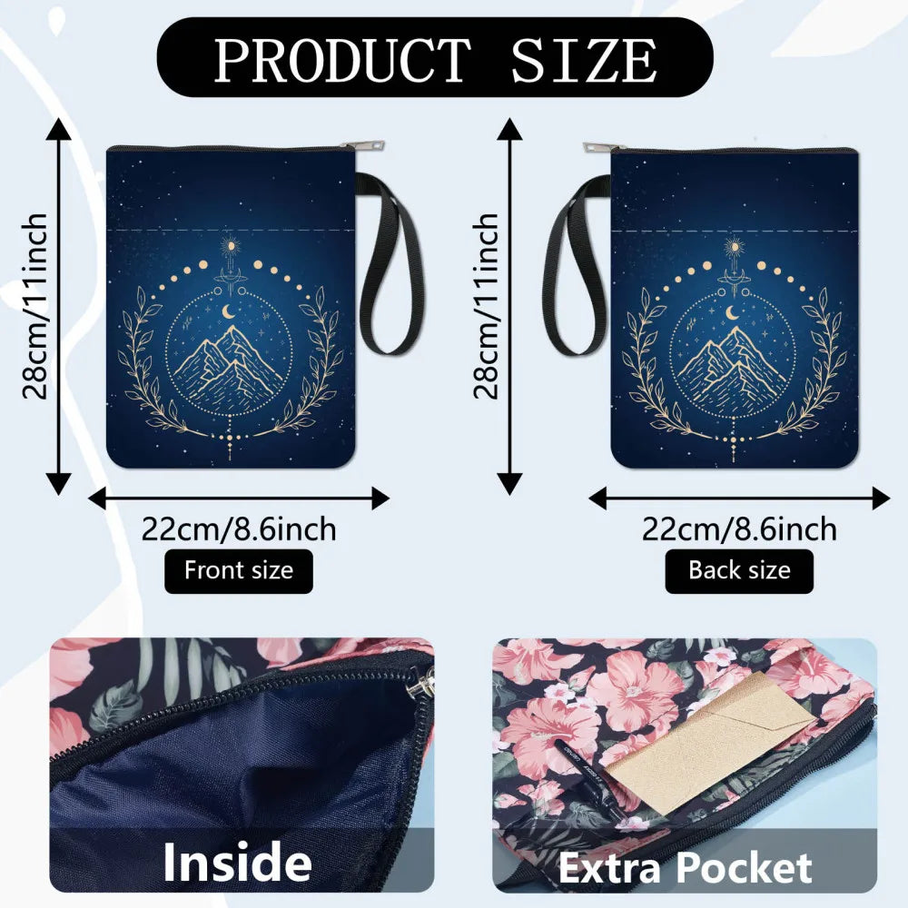 1pc Black Book Sleeves Flower Leaf Book Covers Book Protector for Paperbacks Washable Fabric Cloth Book Cover with Zipper