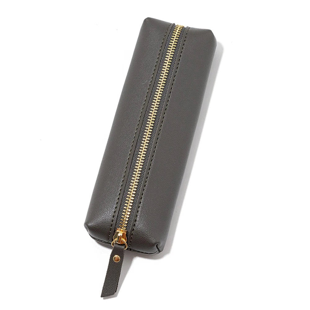 Large Capacity Pen Bag PU Leather Pen Case Korean Stationery Holder Storage Box Zipper Pencil Pouch Student School Supplies