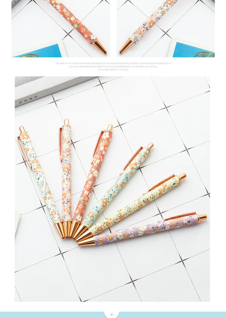 12pcs Floral Art Ballpoint Pens, 1.0mm Fashionable Retractable Ballpoint Pen Black Ballpoint Personalized Pens