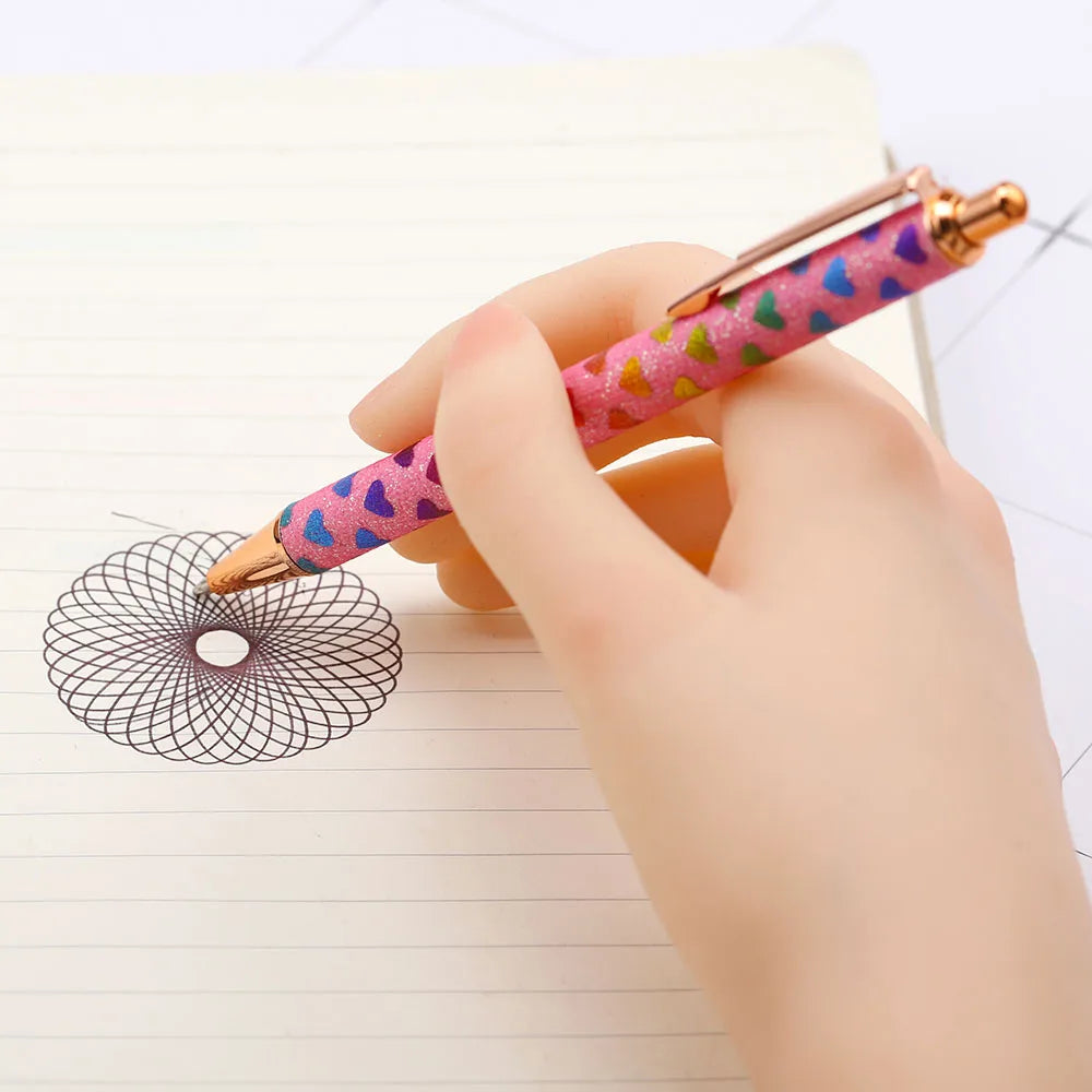 Lytwtw's Press Ballpoint Pen Luxury Cute Kawaii Pink Roseo Metal Stationery School Office Supplies Spinning 5 Pieces
