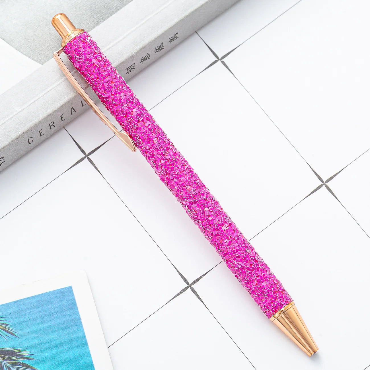 2025 NEW XS Fancy Glitter Medium Point 1.0 mm Ballpoint Pen Retractable Writing Pens with Metal Barrel Pretty Journaling Pens