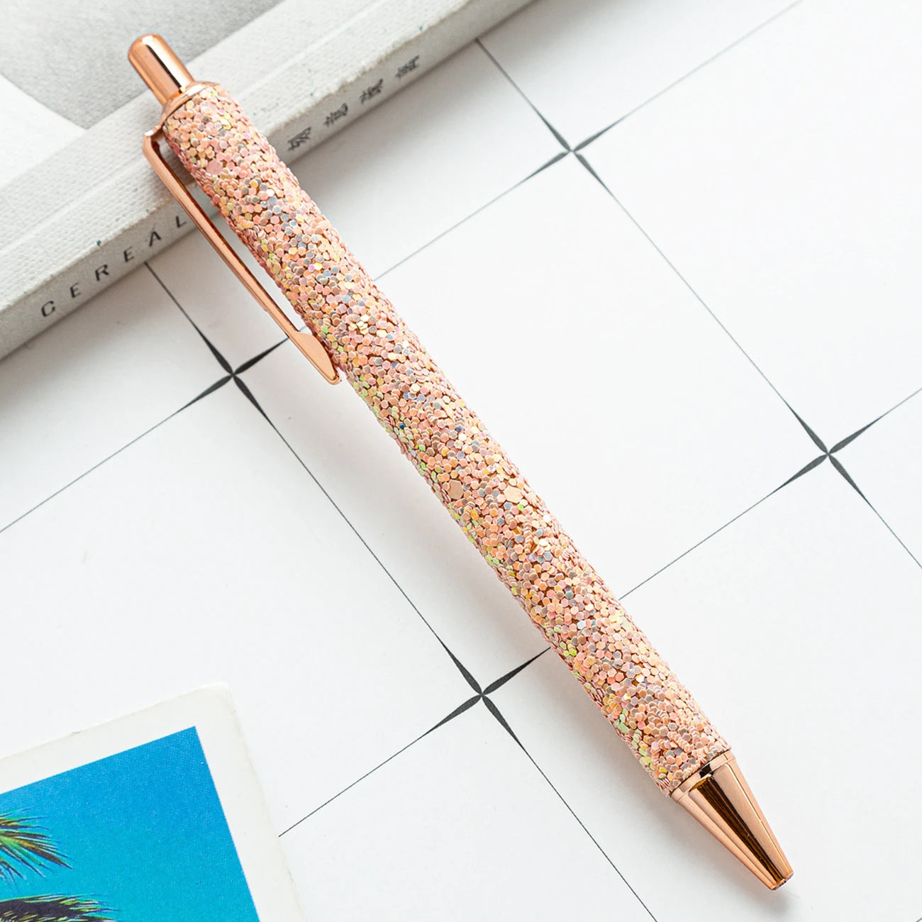 Lytwtw's Roller Ballpoint Pen Rhinestone Luxury Cute Wedding Rose Gold Metal Stationery School Office Supply Spinning