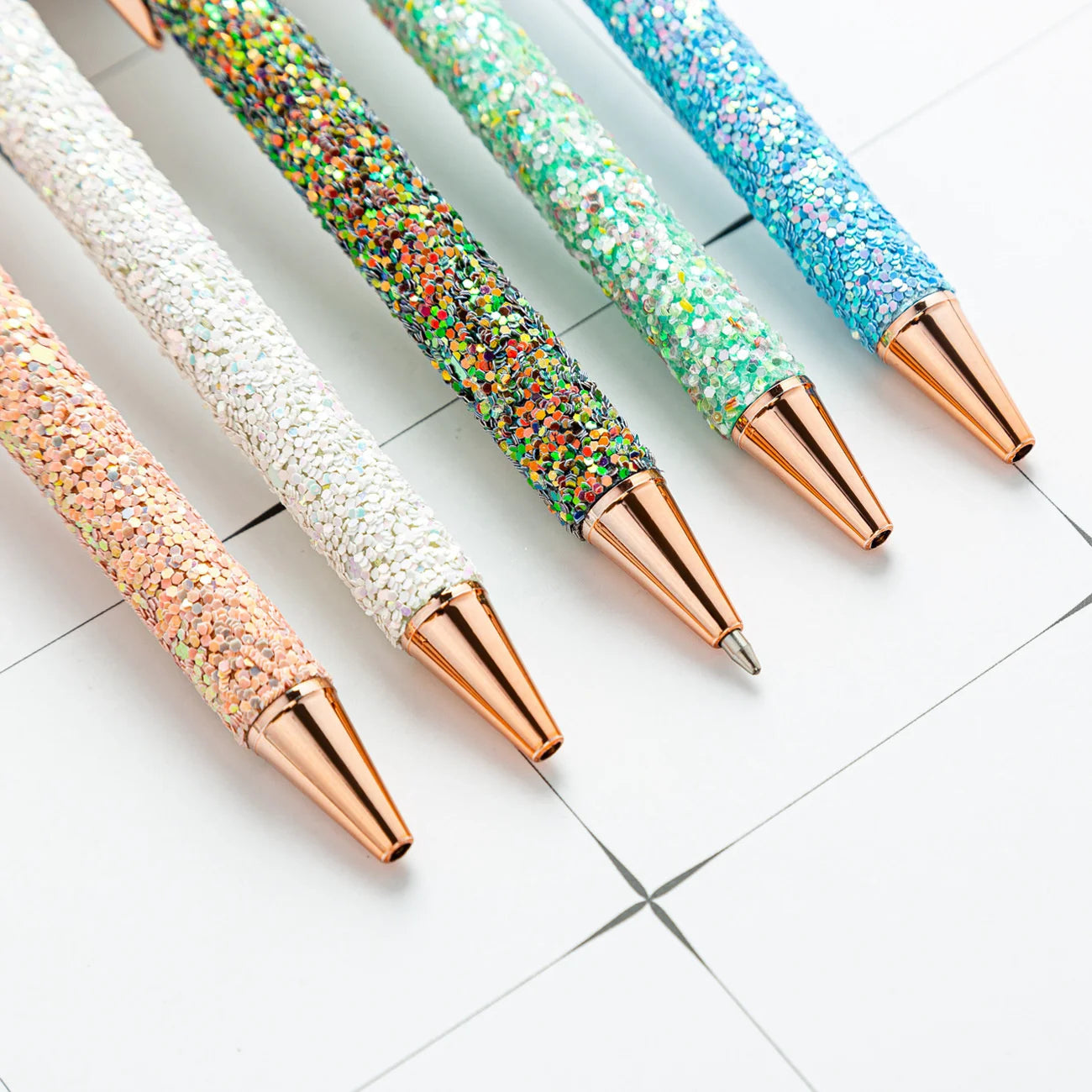 Lytwtw's Roller Ballpoint Pen Rhinestone Luxury Cute Wedding Rose Gold Metal Stationery School Office Supply Spinning