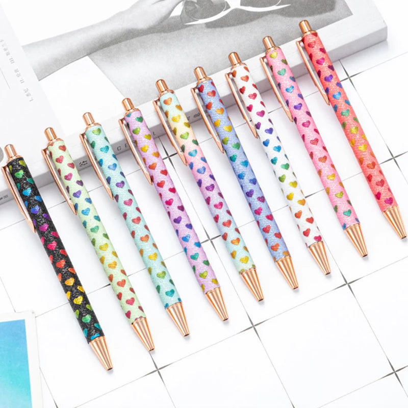 2025 NEW XS Fancy Glitter Medium Point 1.0 mm Ballpoint Pen Retractable Writing Pens with Metal Barrel Pretty Journaling Pens