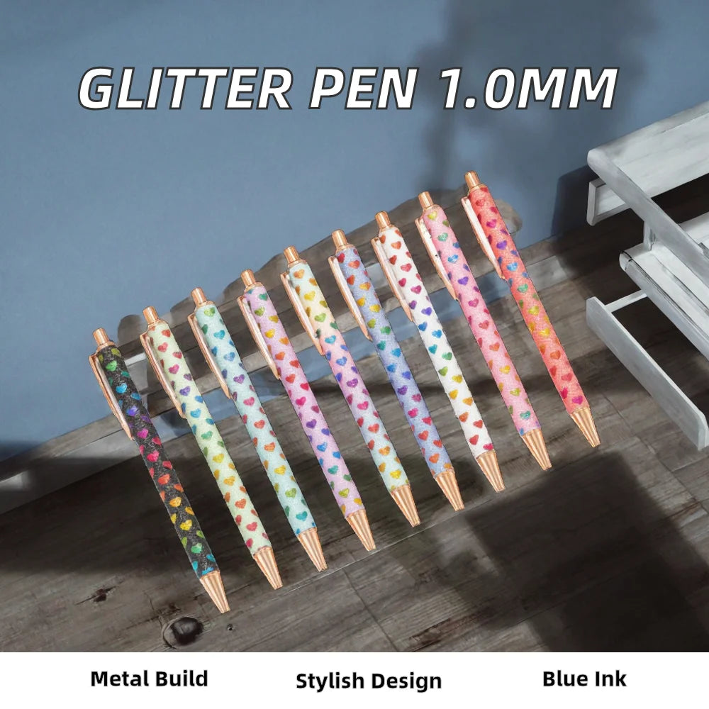 2025 NEW XS Fancy Glitter Medium Point 1.0 mm Ballpoint Pen Retractable Writing Pens with Metal Barrel Pretty Journaling Pens
