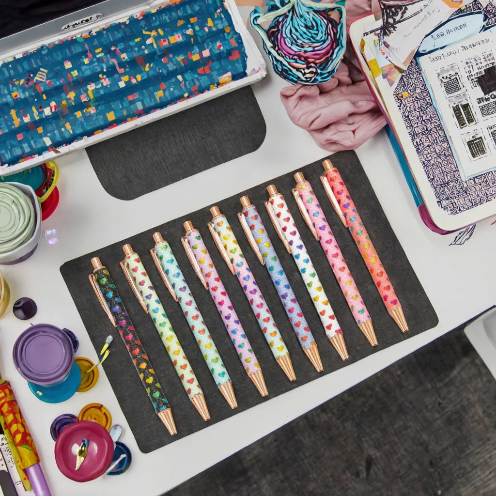 2025 NEW XS Fancy Glitter Medium Point 1.0 mm Ballpoint Pen Retractable Writing Pens with Metal Barrel Pretty Journaling Pens