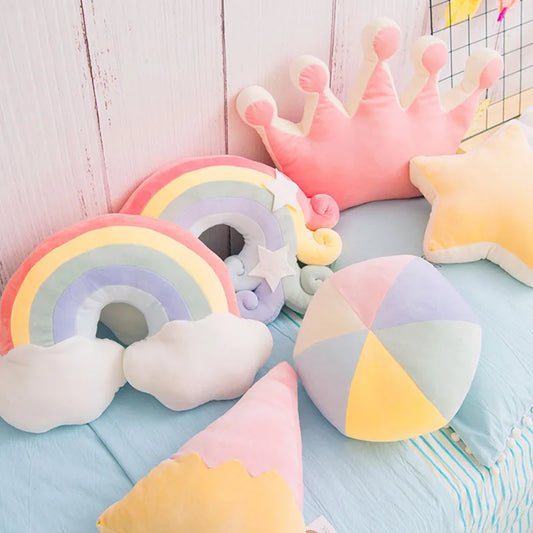 INS HOT Candy Color Cloud Star Moon Plush Pillow Colorful Rainbow Crown Pillow Cushion Sofa Home Decoration Throw Pillow Toy