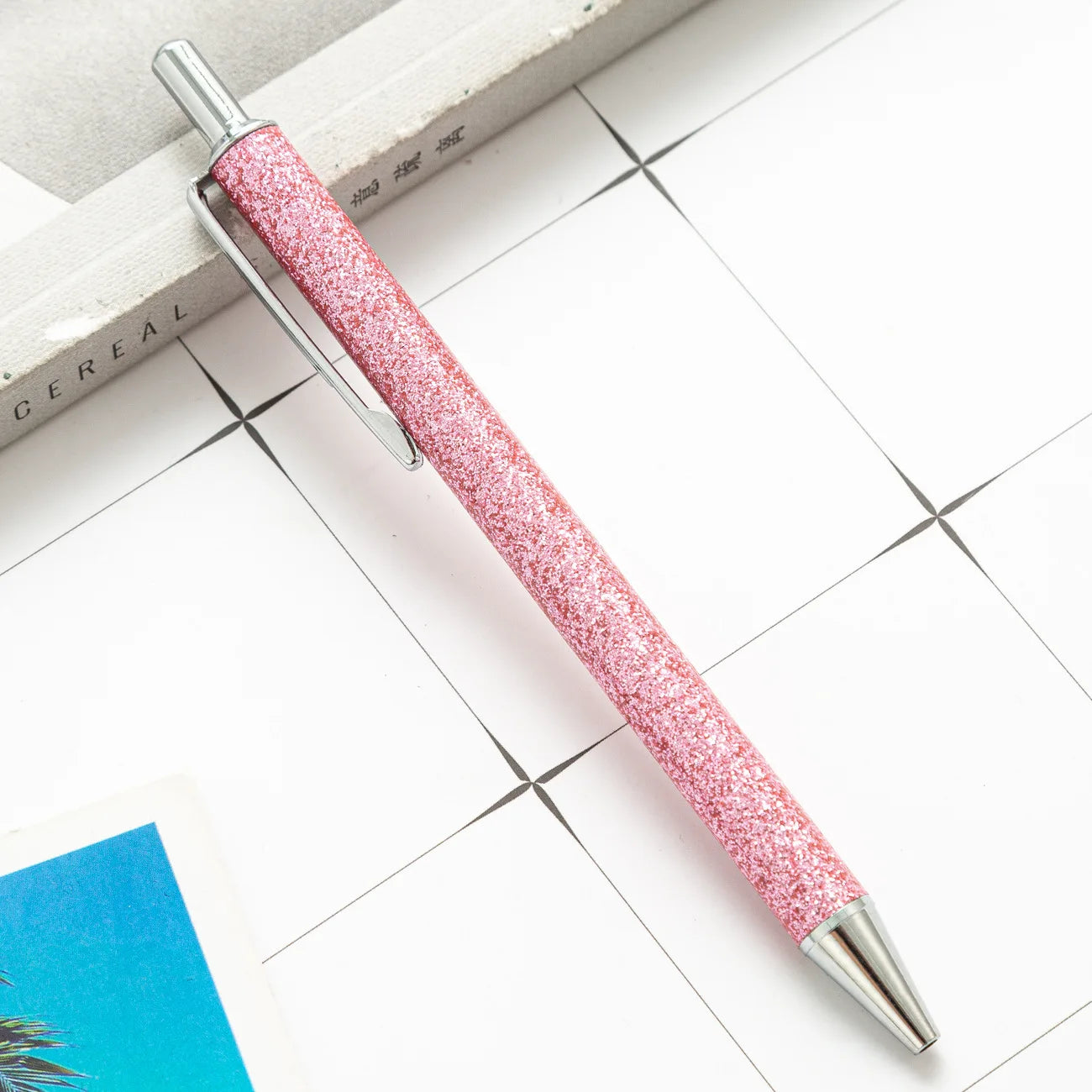 2025 NEW XS Fancy Glitter Medium Point 1.0 mm Ballpoint Pen Retractable Writing Pens with Metal Barrel Pretty Journaling Pens