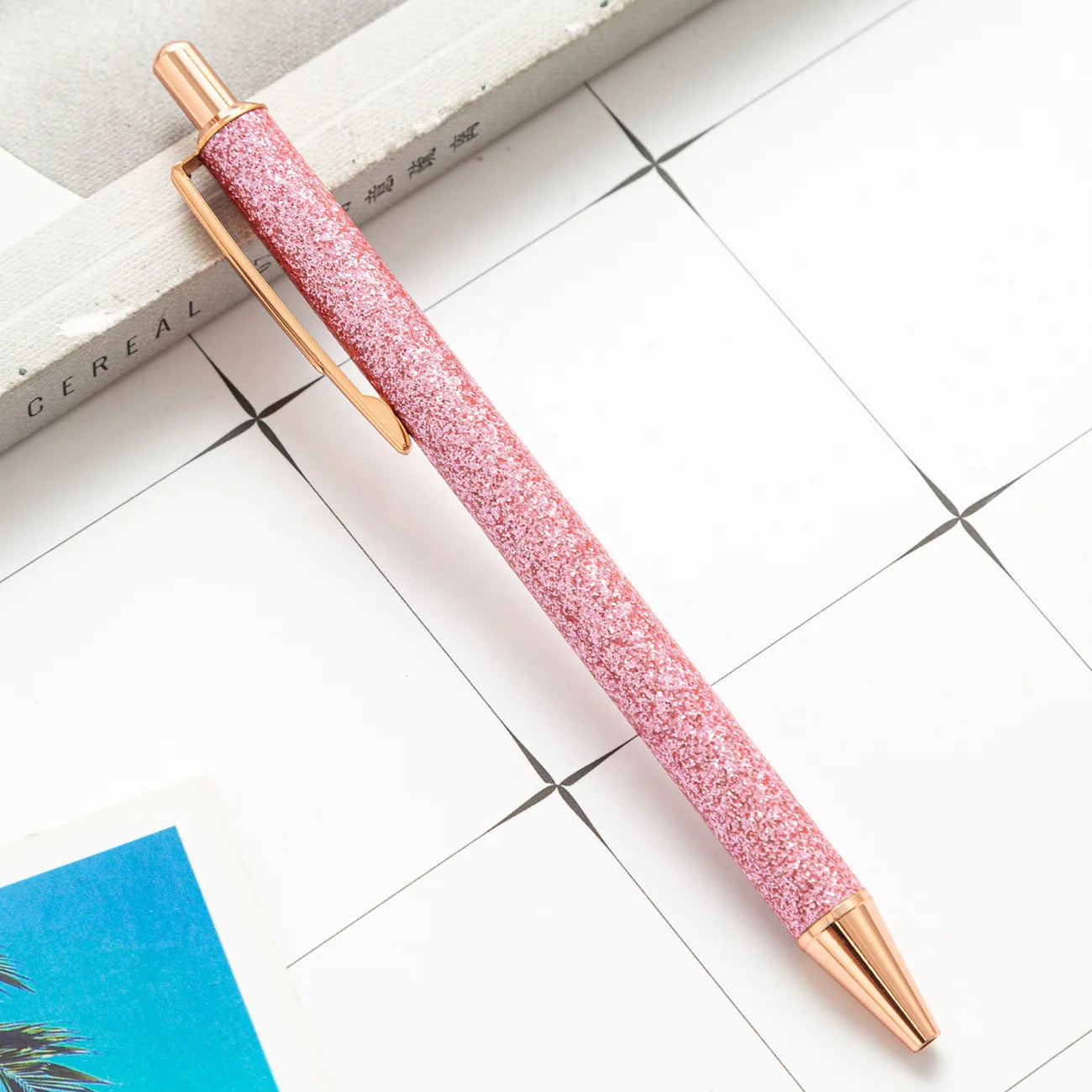 2025 NEW XS Fancy Glitter Medium Point 1.0 mm Ballpoint Pen Retractable Writing Pens with Metal Barrel Pretty Journaling Pens