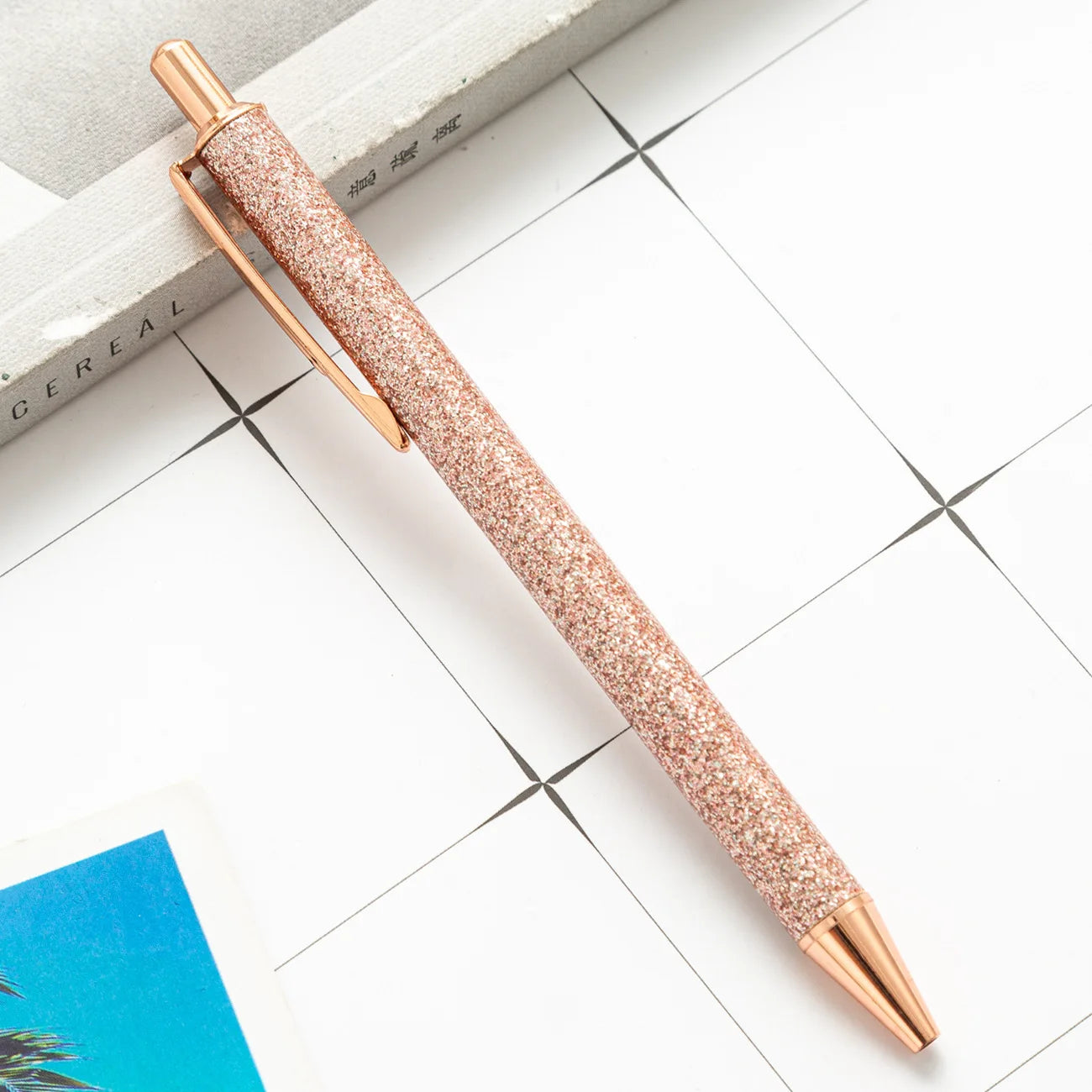 2025 NEW XS Fancy Glitter Medium Point 1.0 mm Ballpoint Pen Retractable Writing Pens with Metal Barrel Pretty Journaling Pens