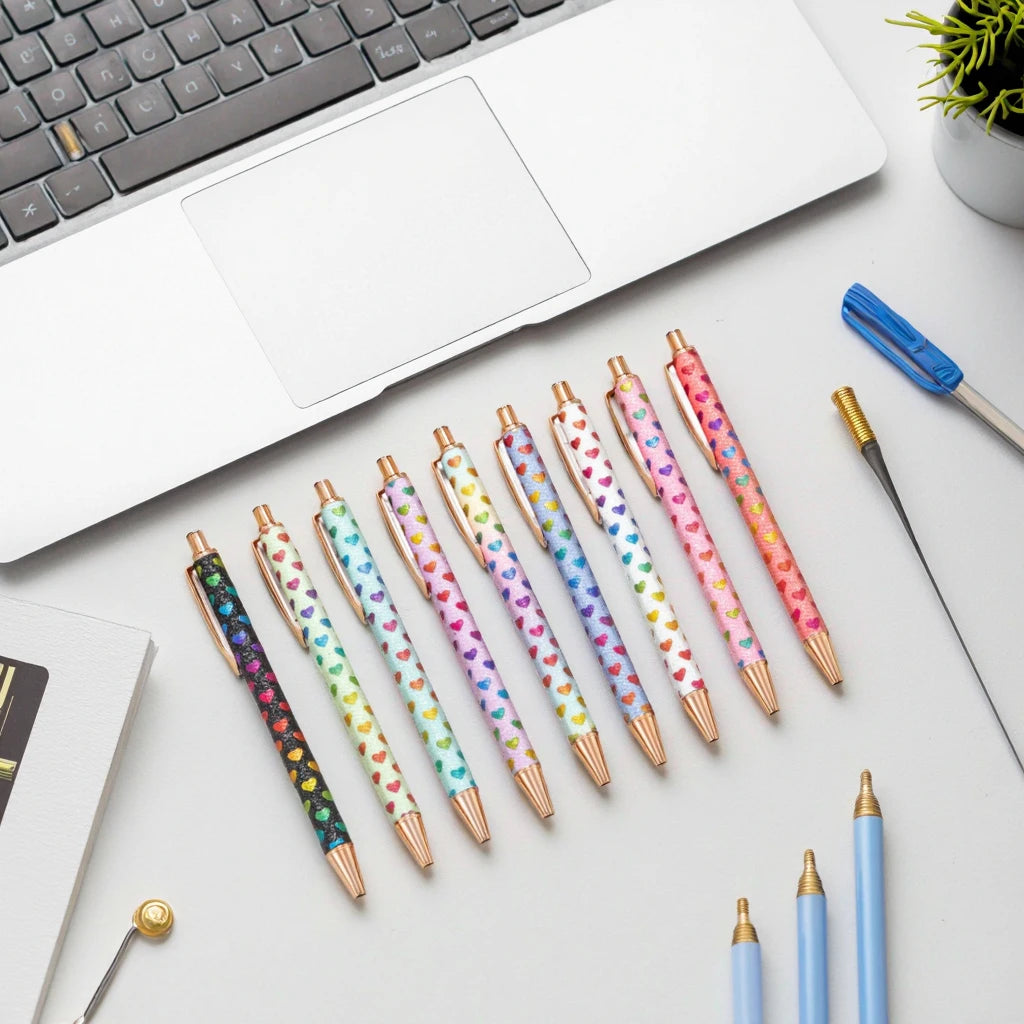 2025 NEW XS Fancy Glitter Medium Point 1.0 mm Ballpoint Pen Retractable Writing Pens with Metal Barrel Pretty Journaling Pens