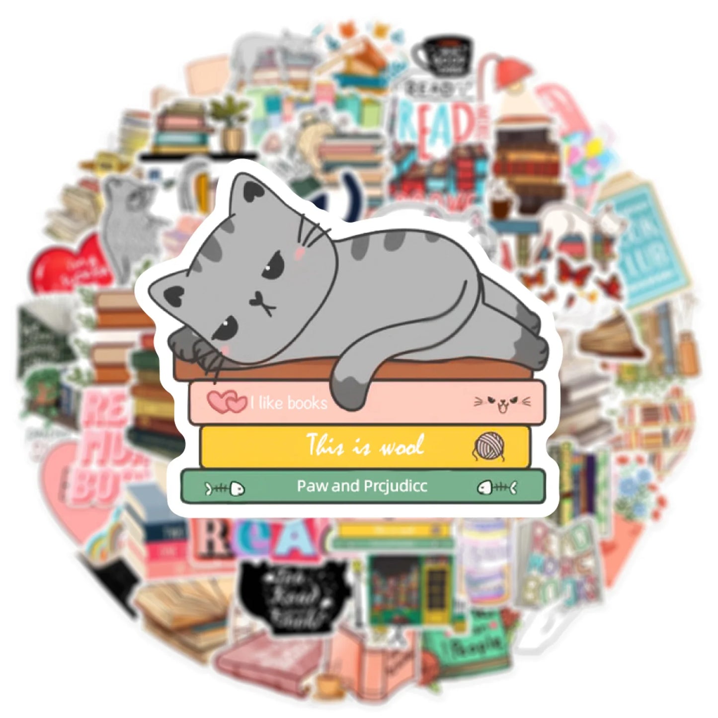 Cozy Cat Reader Sticker Pack - élise & madelyn