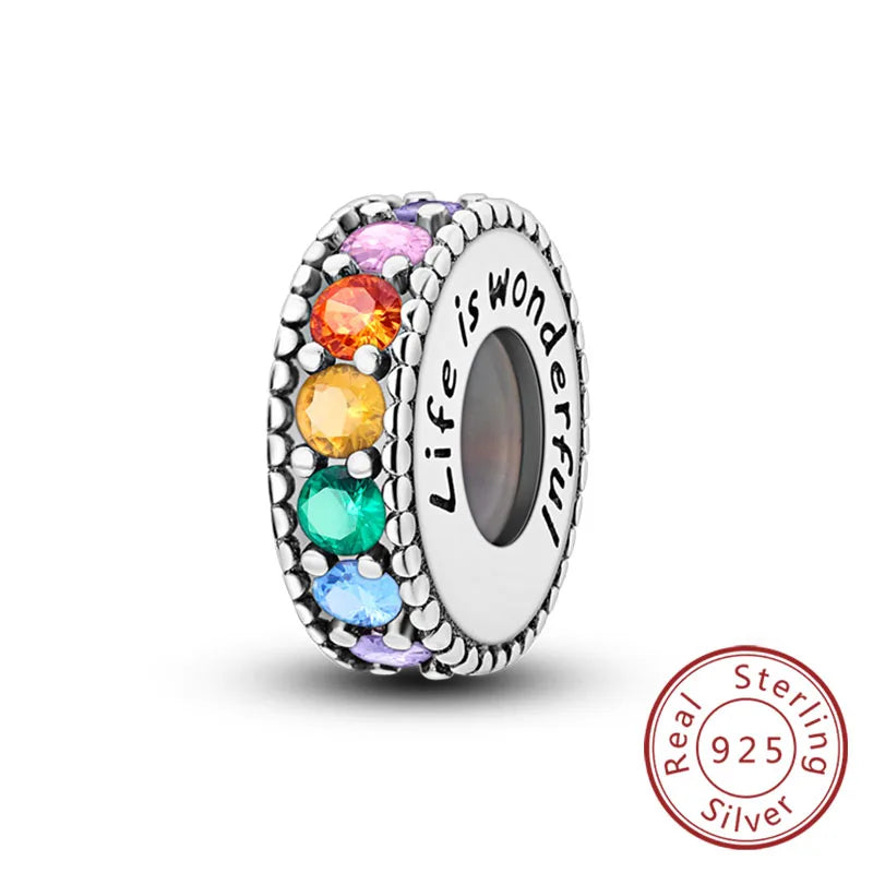 Fit Original Charms Beads 925 Sterling Silver Clip Charms Zircon Silicone Spacer Beads for Bracelet Women DIY Gift Party