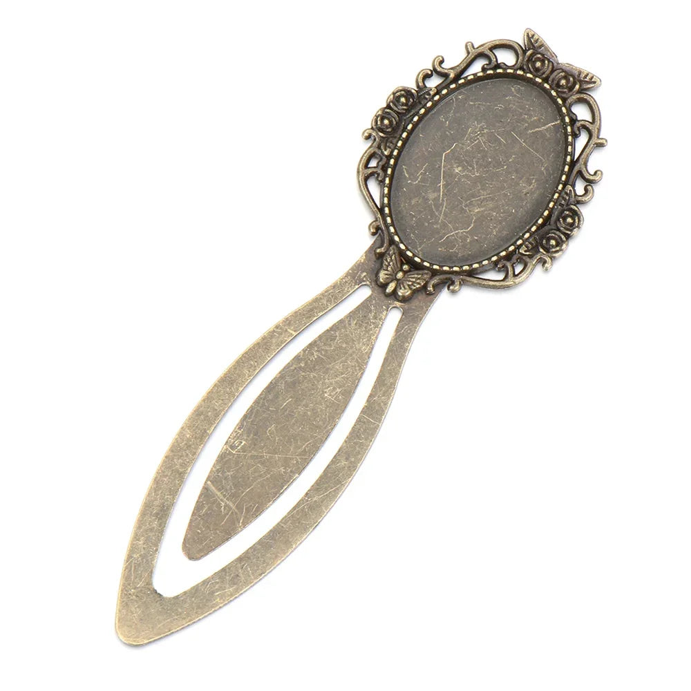 1PC Antique Bronze Oval Style Iron Metal Bookmark Vintage Retro Handmade Bookmark for Cabochon Cameo DIY Bookmark Student Gifts