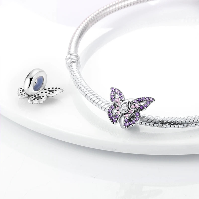 Fit Original Charms Beads 925 Sterling Silver Clip Charms Zircon Silicone Spacer Beads for Bracelet Women DIY Gift Party