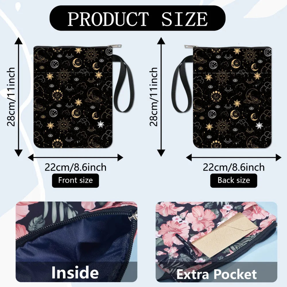 1pc Black Book Sleeves Flower Leaf Book Covers Book Protector for Paperbacks Washable Fabric Cloth Book Cover with Zipper