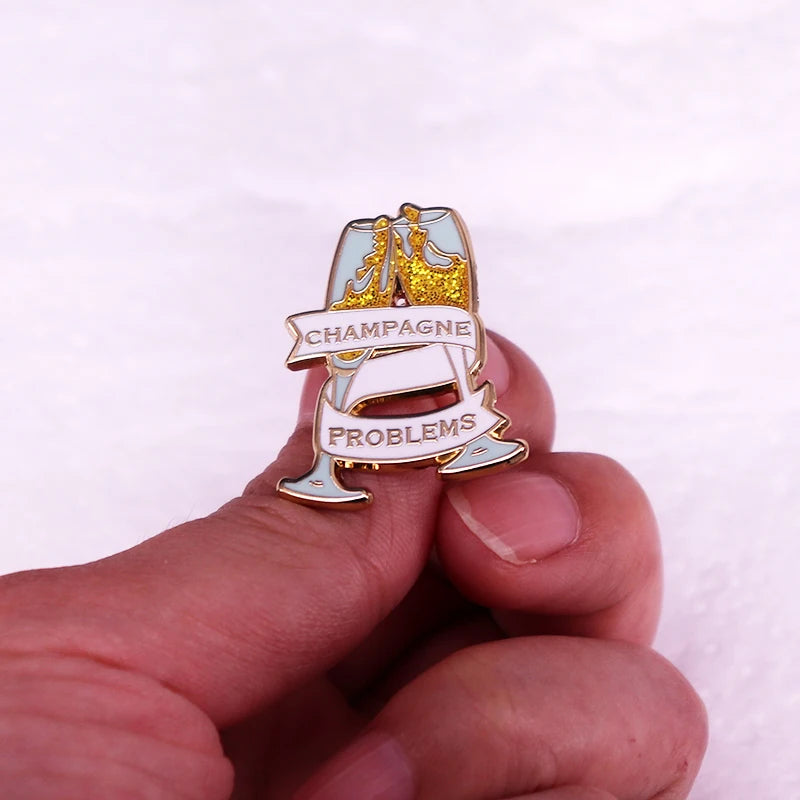 Champagne Problem Badge Glitter Enamel Pin Brooch Jewelry Backpack Decorate Swifties Gift