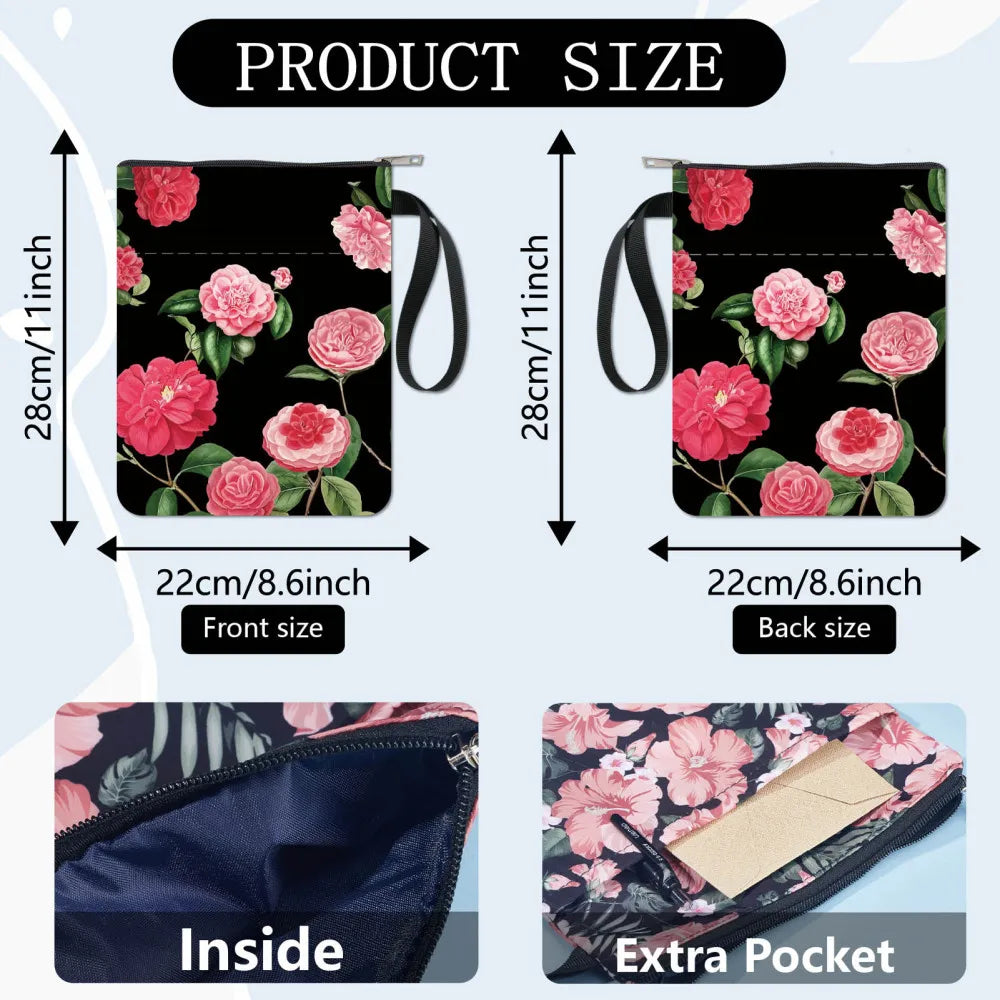 1pc Black Book Sleeves Flower Leaf Book Covers Book Protector for Paperbacks Washable Fabric Cloth Book Cover with Zipper