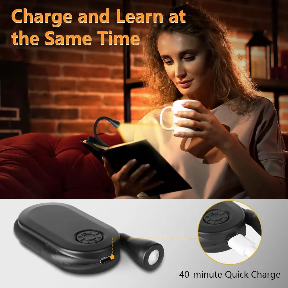 Portable Mini LED Book Light 3 Color Warm Cool White Rechargeable Clip 360° Flip Book Lamp for Travel Bedroom Reading Light