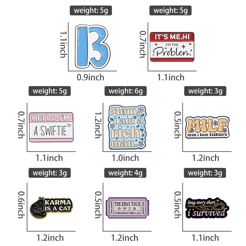 Pop Singer-Inspired Enamel Pin Sets – Aesthetic Enamel Brooches, Lyrics & Outfits | Cute Collectible Accessories for Bags, Jackets & Lanyards