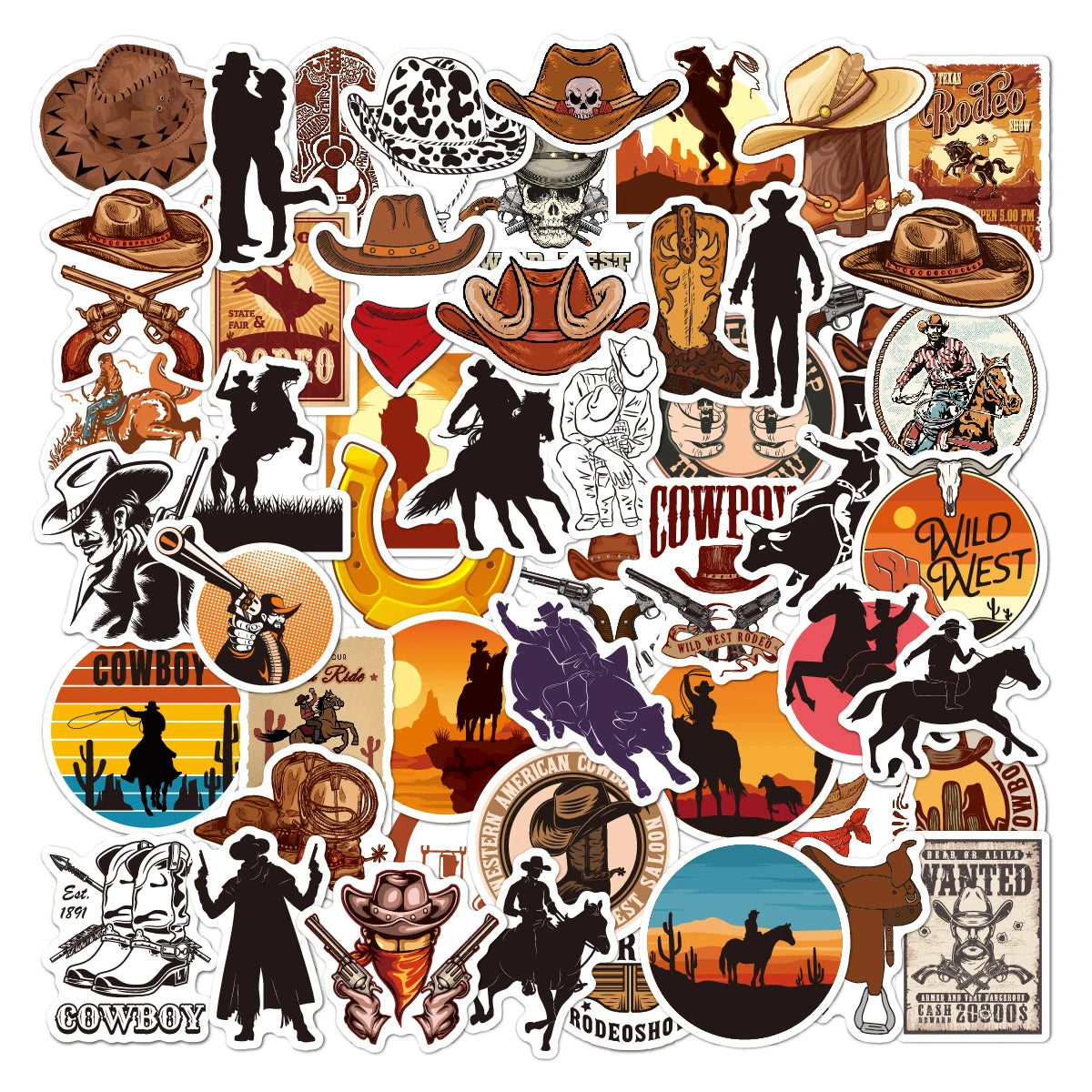 50 pcs Cowboy Style Sticker for DIY Luggage Laptop Phone Skateboard Motorcycle Bicycle Tablet Stickers Cool Sticker for Kids Toy