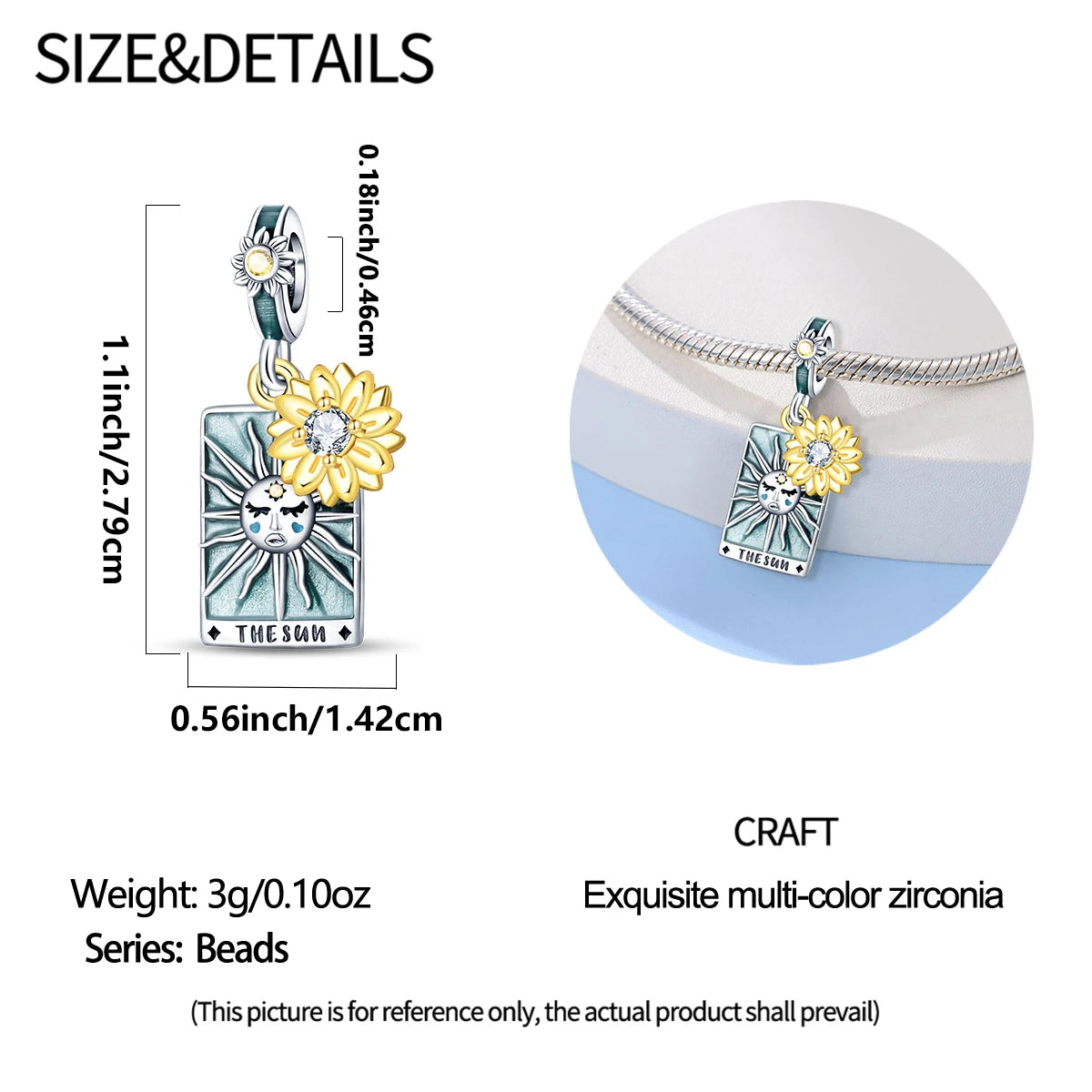 Silver 925 Original Charms Tarot Card Sun Love Fit Bracelet Making For Woman Jewelry