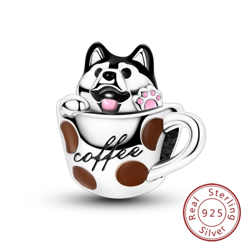 Fit Original 925 Sterling Silver Charms Beads Wine Glass Coffee Cup Charms Pendant For Women Bracelet Charms DIY Jewelry Gift