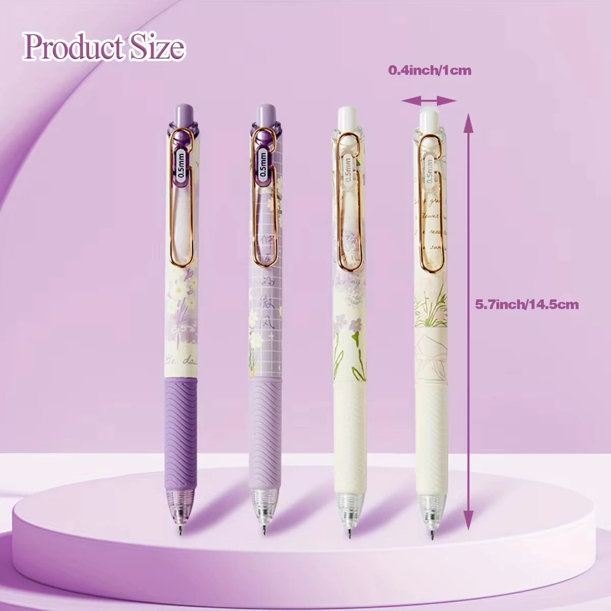 4pcs Cute Floral Retractable Gel Pen Set 0.5mm Fine Point Quick-Drying Black Ink Smooth Writing Pens for Office School Supplies
