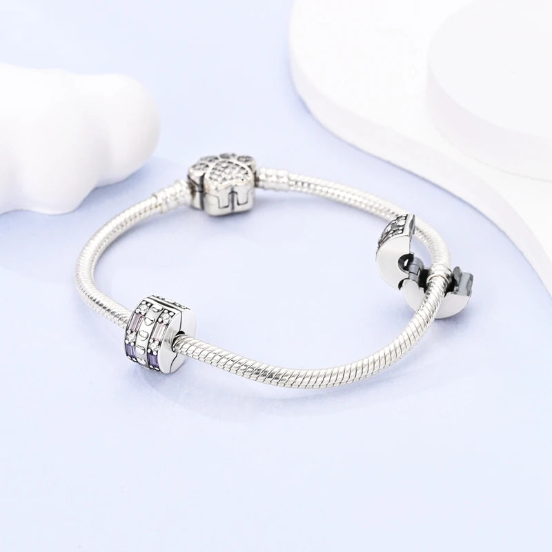 Fit Original Charms Beads 925 Sterling Silver Clip Charms Zircon Silicone Spacer Beads for Bracelet Women DIY Gift Party