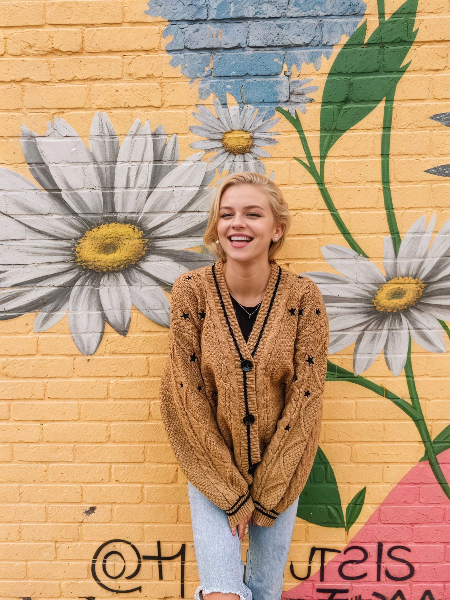 Fearless-Era Inspired Knitted Cardigan – Star Embroidered Cable Knit | Fan-Made Dupe