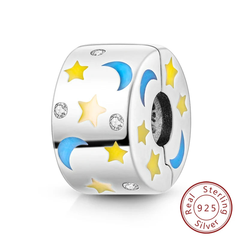 Fit Original Charms Beads 925 Sterling Silver Clip Charms Zircon Silicone Spacer Beads for Bracelet Women DIY Gift Party