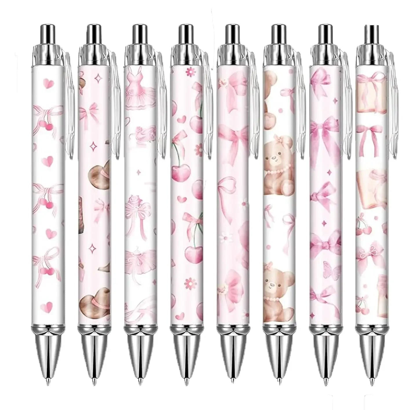 8/16 pcs pink bow ballpoint pens, cute office work signature essentials, suitable for nurses, teachers, colleagues, and assistan