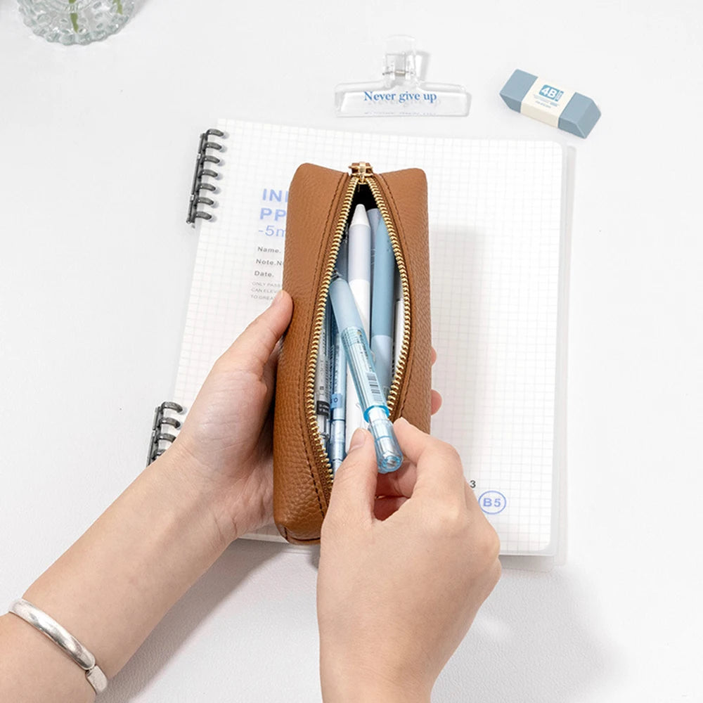Large Capacity Pen Bag PU Leather Pen Case Korean Stationery Holder Storage Box Zipper Pencil Pouch Student School Supplies