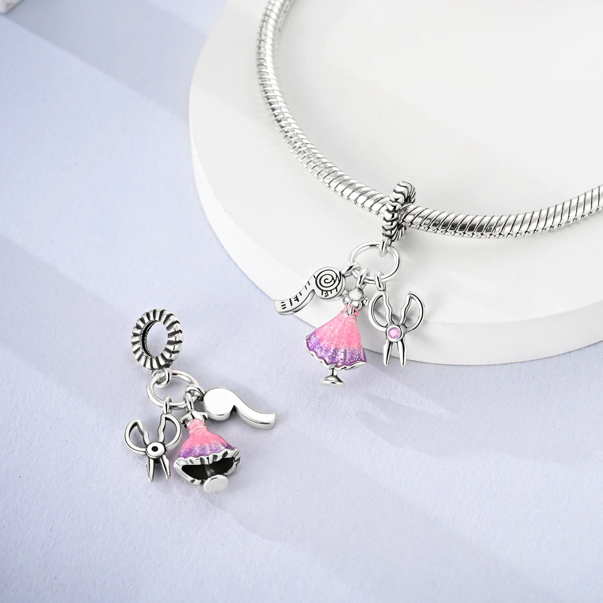 925 Silver Charms Skirt Ballet Shoes Pink Pendants Fit Original Bracelet Beads Diy For Woman Jewelry