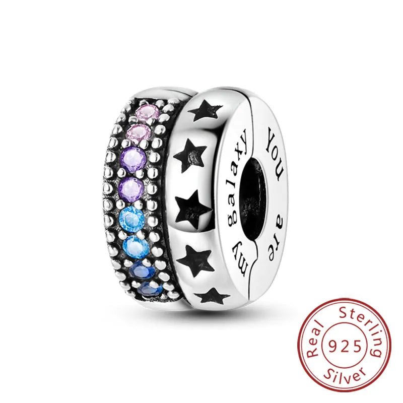 Fit Original Charms Beads 925 Sterling Silver Clip Charms Zircon Silicone Spacer Beads for Bracelet Women DIY Gift Party
