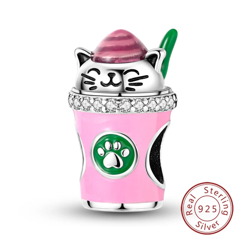 Fit Original 925 Sterling Silver Charms Beads Wine Glass Coffee Cup Charms Pendant For Women Bracelet Charms DIY Jewelry Gift