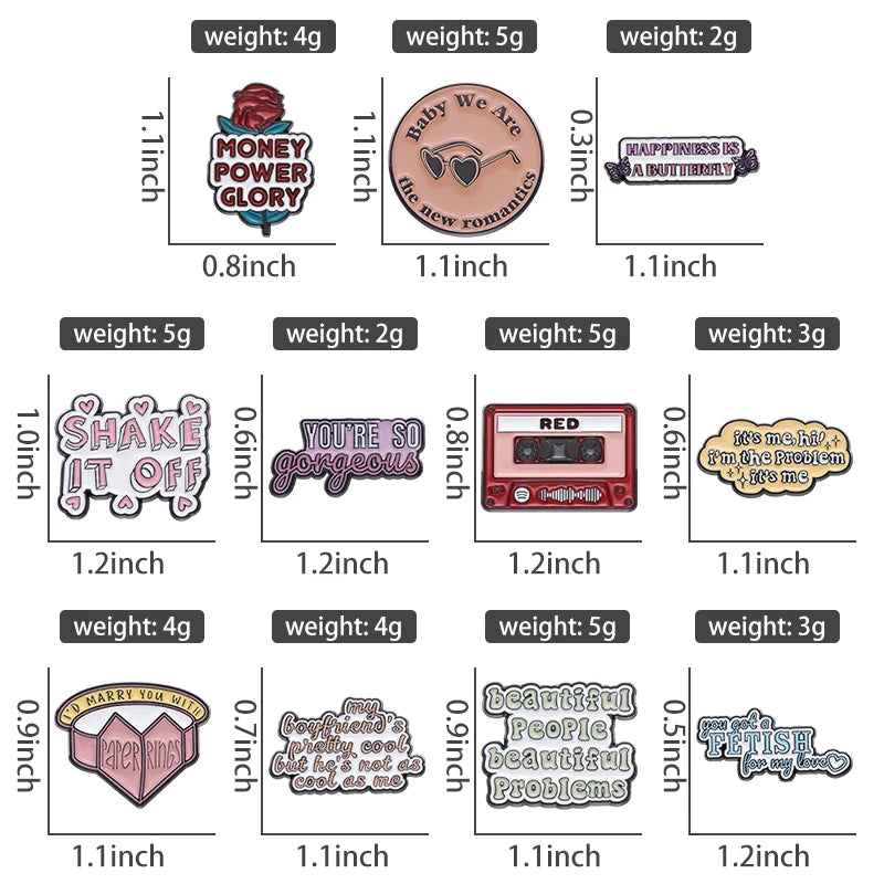 Pop Singer-Inspired Enamel Pin Sets – Aesthetic Enamel Brooches, Lyrics & Outfits | Cute Collectible Accessories for Bags, Jackets & Lanyards