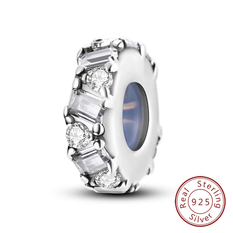 Fit Original Charms Beads 925 Sterling Silver Clip Charms Zircon Silicone Spacer Beads for Bracelet Women DIY Gift Party