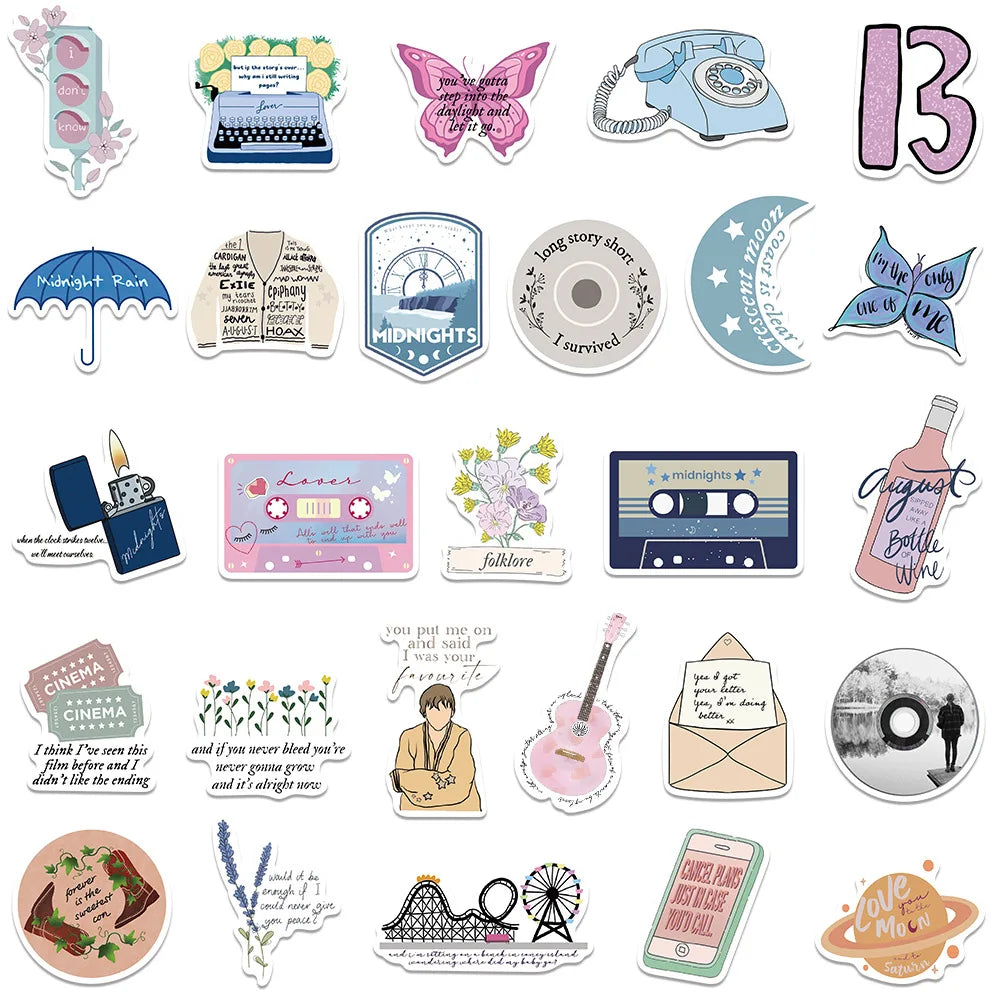 50-Pack Taylor Swift Aesthetic Stickers – Waterproof Vinyl for Kindles, Laptops, Notebooks, Phones & More - élise & madelyn