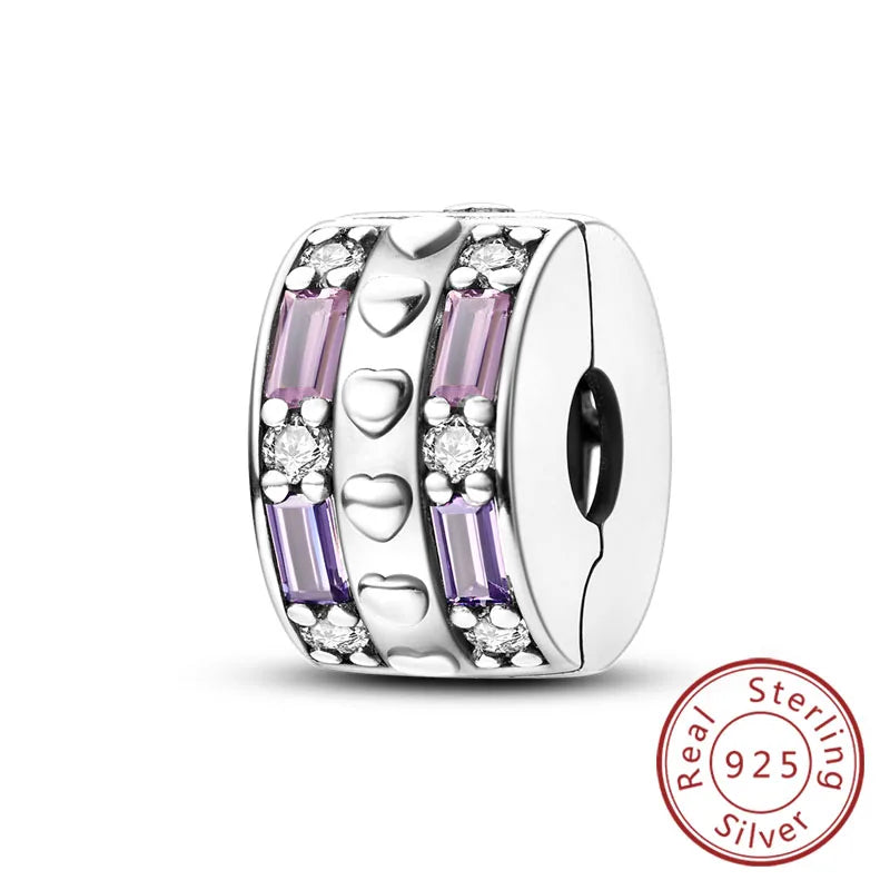 Fit Original Charms Beads 925 Sterling Silver Clip Charms Zircon Silicone Spacer Beads for Bracelet Women DIY Gift Party