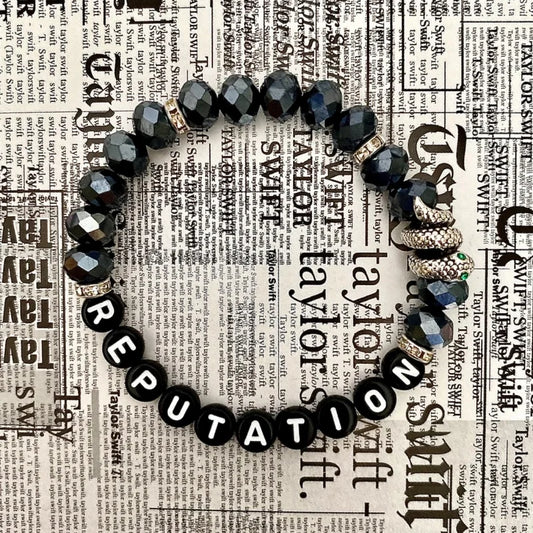 Reputation-Era Inspired Friendship Bracelet – Black Crystal Beads & Snake Charm | Dark Feminine Fan Accessory