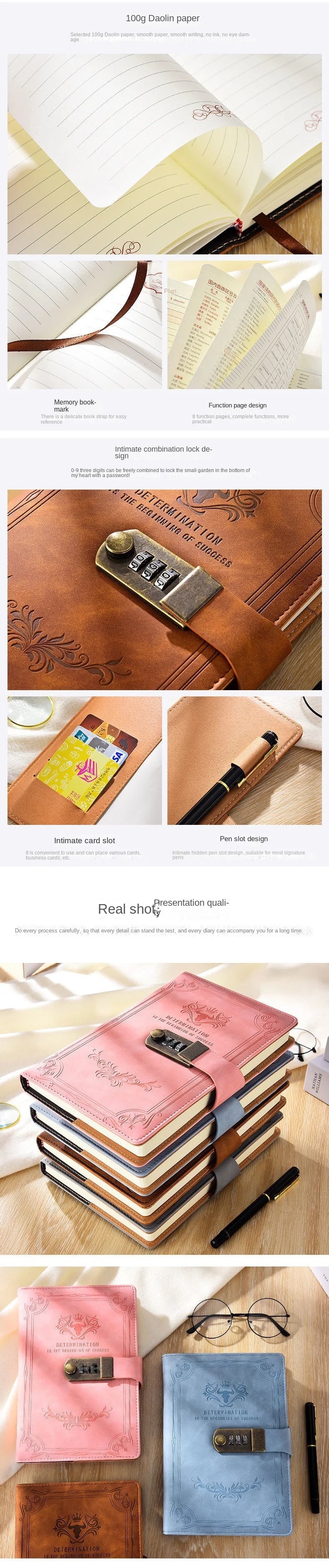 A5 200 Pages Retro Password Book with Lock Diary Thickened Creative Hand Ledger Student Notepad Stationery Notebook Binder