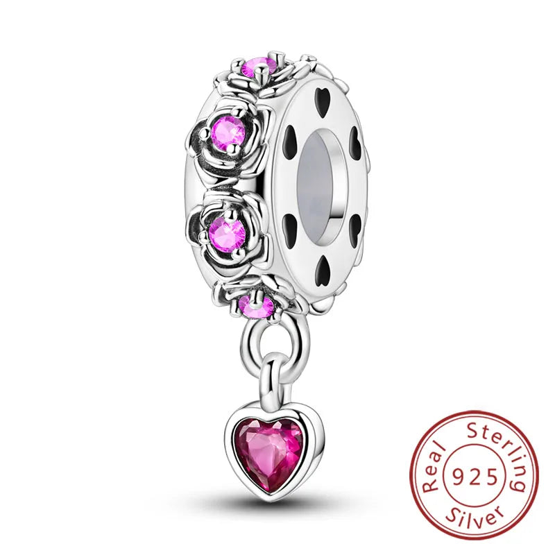 Fit Original Charms Beads 925 Sterling Silver Clip Charms Zircon Silicone Spacer Beads for Bracelet Women DIY Gift Party